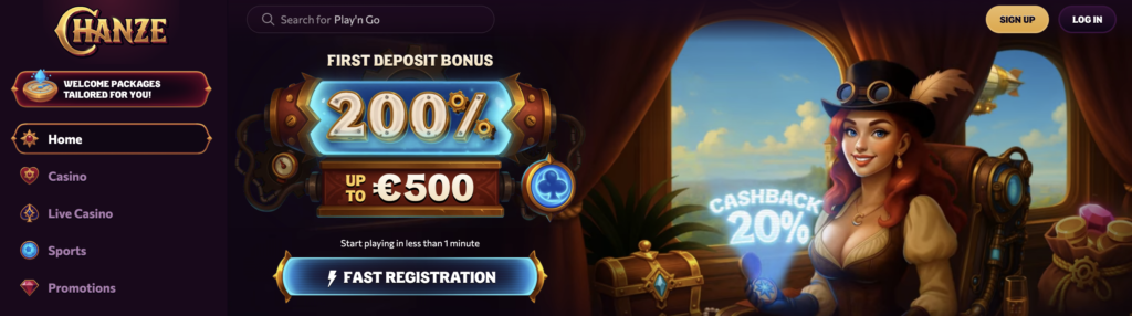 Chanze Casino welcome bonus.