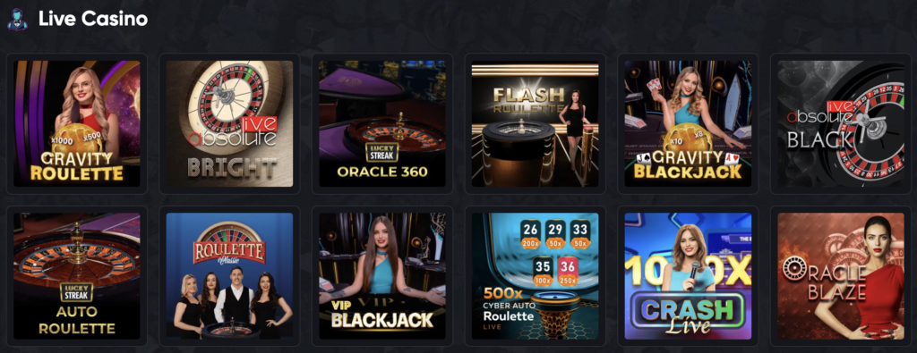 Live dealer games at a credit card casino.